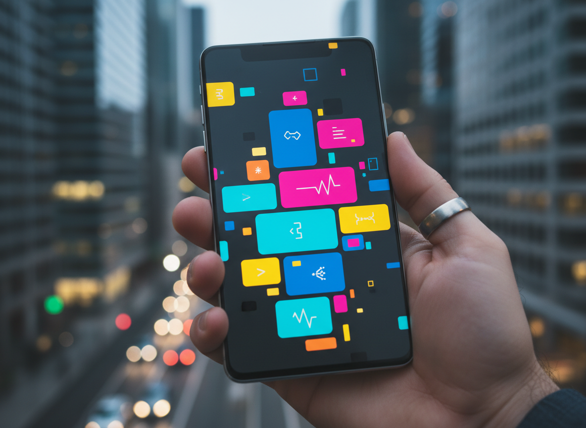 هاتف ذكي يعرض خلاصة أخبار رقمية مجردة